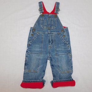 Baby Gap 1969 12-18 Months Red Fleece Lined Blue Carpenter Overalls
